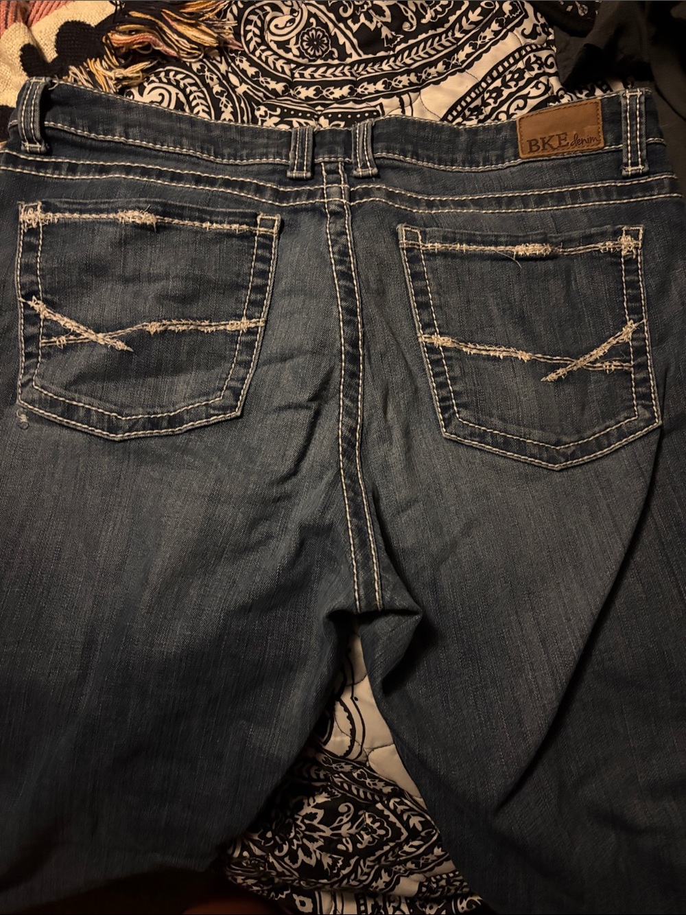 BKE Women’s Distressed Blue Relaxed Jean capris